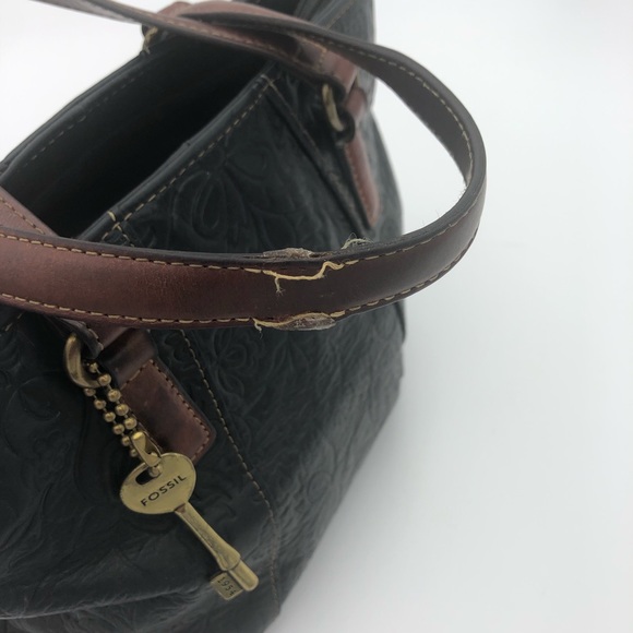 Fossil Black Floral Embossed Purse Hand Bag - Picture 4 of 10